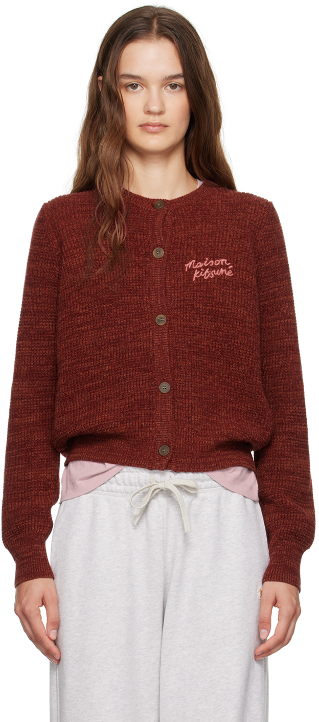 Shop Maison Kitsuné Red Handwriting Cardigan In 0017 Redwood/sierra