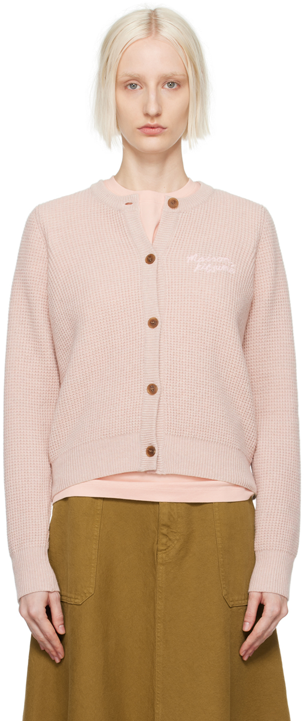 Shop Maison Kitsuné Pink Handwriting Comfort Cardigan In 0018 Pink Clouds/lig