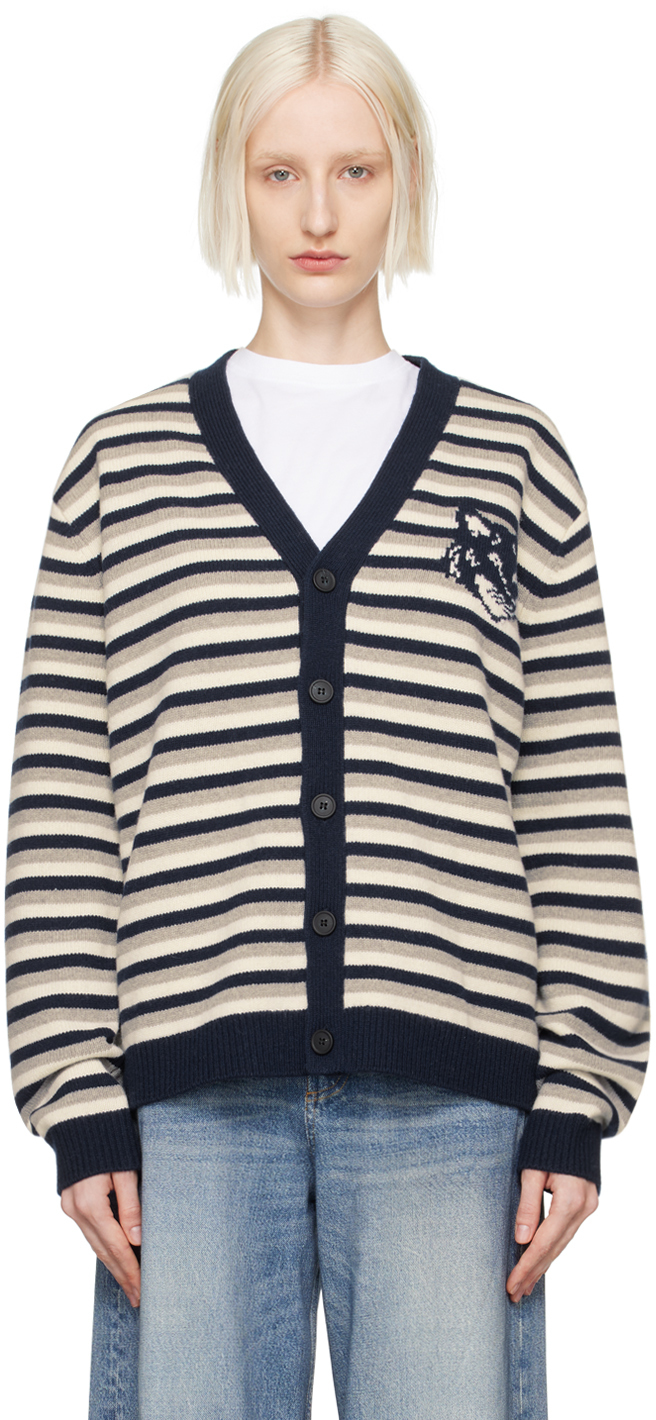 Maison Kitsuné Navy & White Fox Head Comfort Cardigan In B481 Navy/white