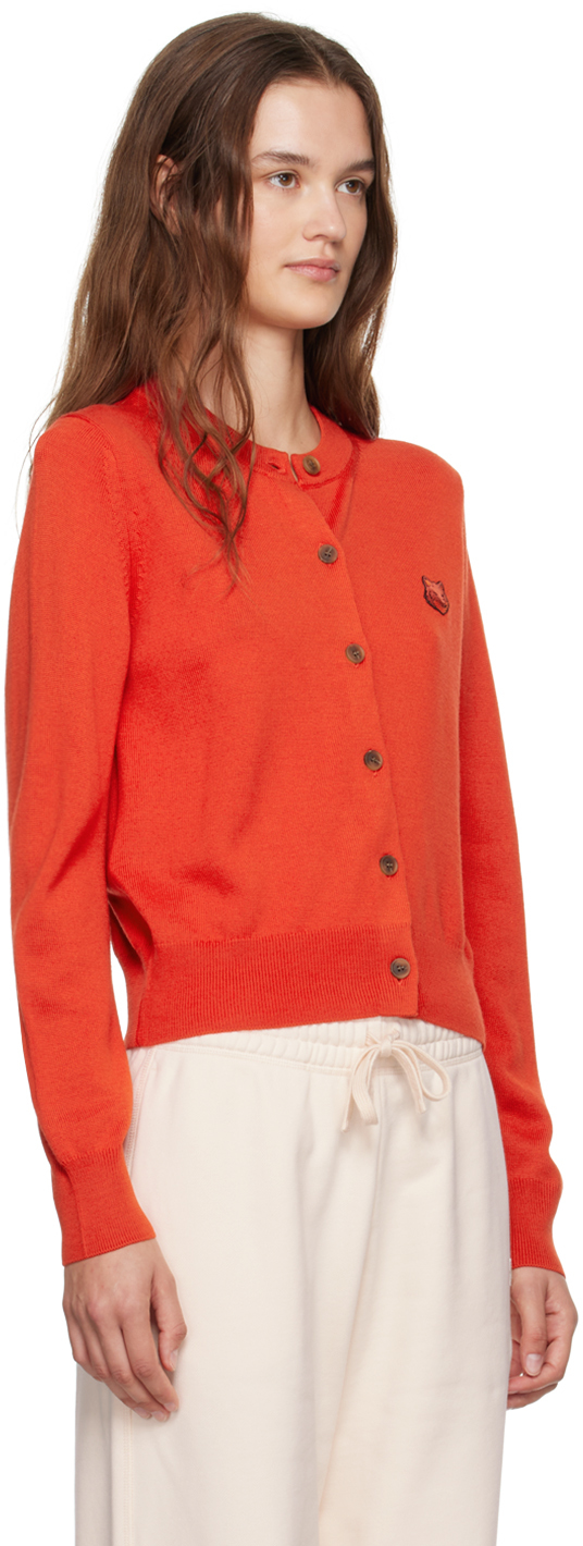Shop Maison Kitsuné Red Bold Fox Head Patch Cardigan In P653 Autumn Red