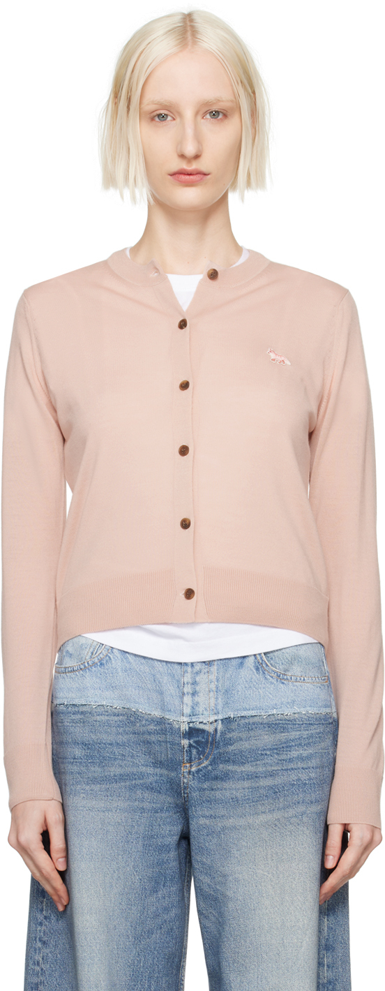 Shop Maison Kitsuné Pink Baby Fox Patch Regular Cardigan In P628 Pasture Rose