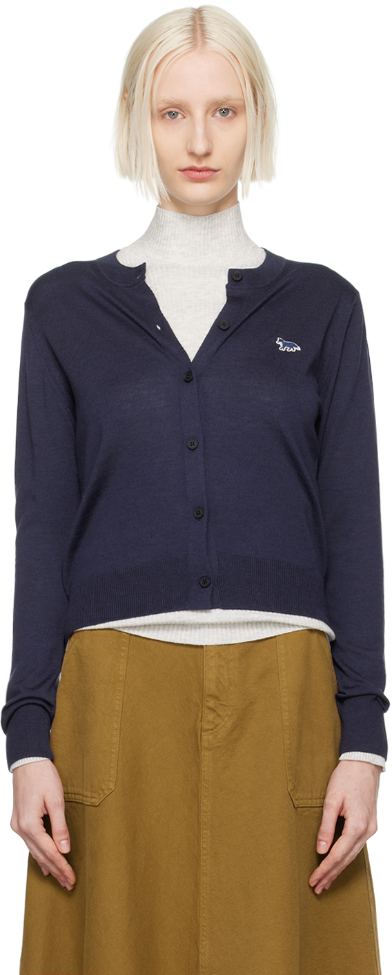 MAISON KITSUNÉ BABY FOX PATCH REGULAR Navy Baby Fox Patch Regular Cardigan by Maison Kitsuné on Sale