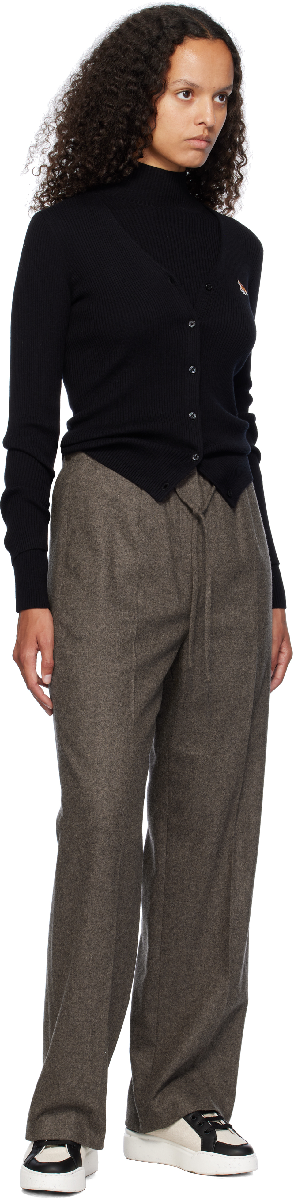 Shop Maison Kitsuné Black Baby Fox Patch Fine Ribbed Cardigan In P199 Black