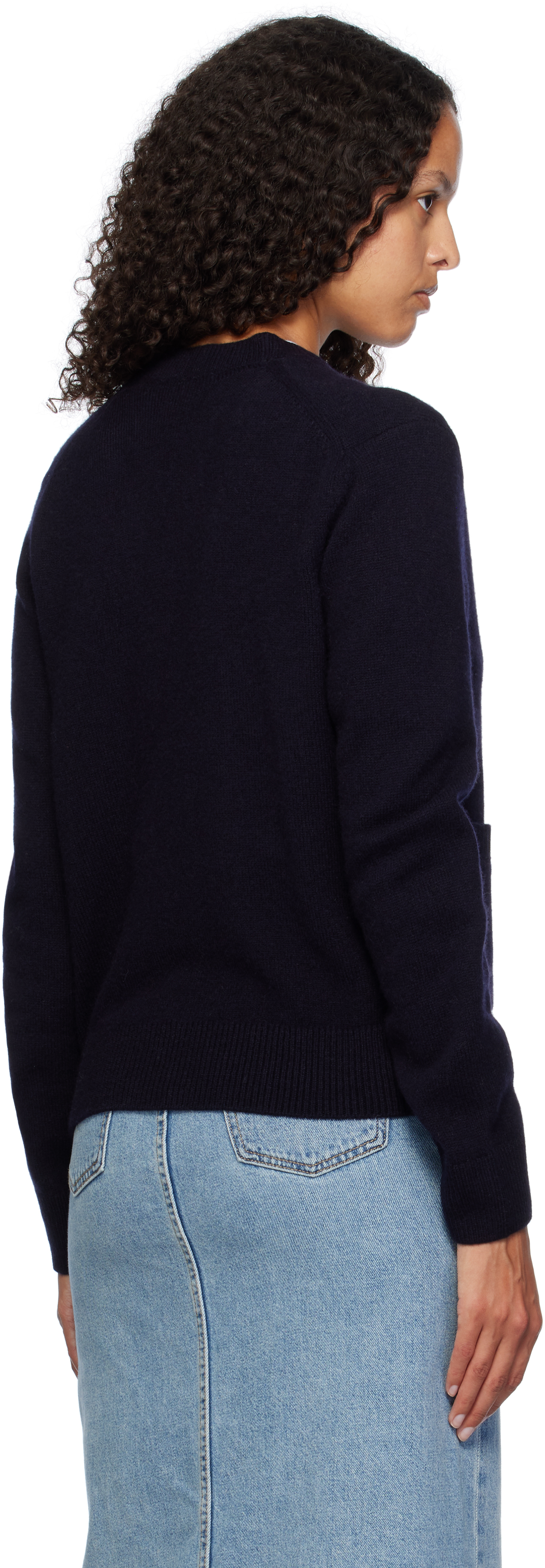 Maison Kitsuné Oversized Blue Cardigan 100% Wool With Fox Patch In P480 Navy