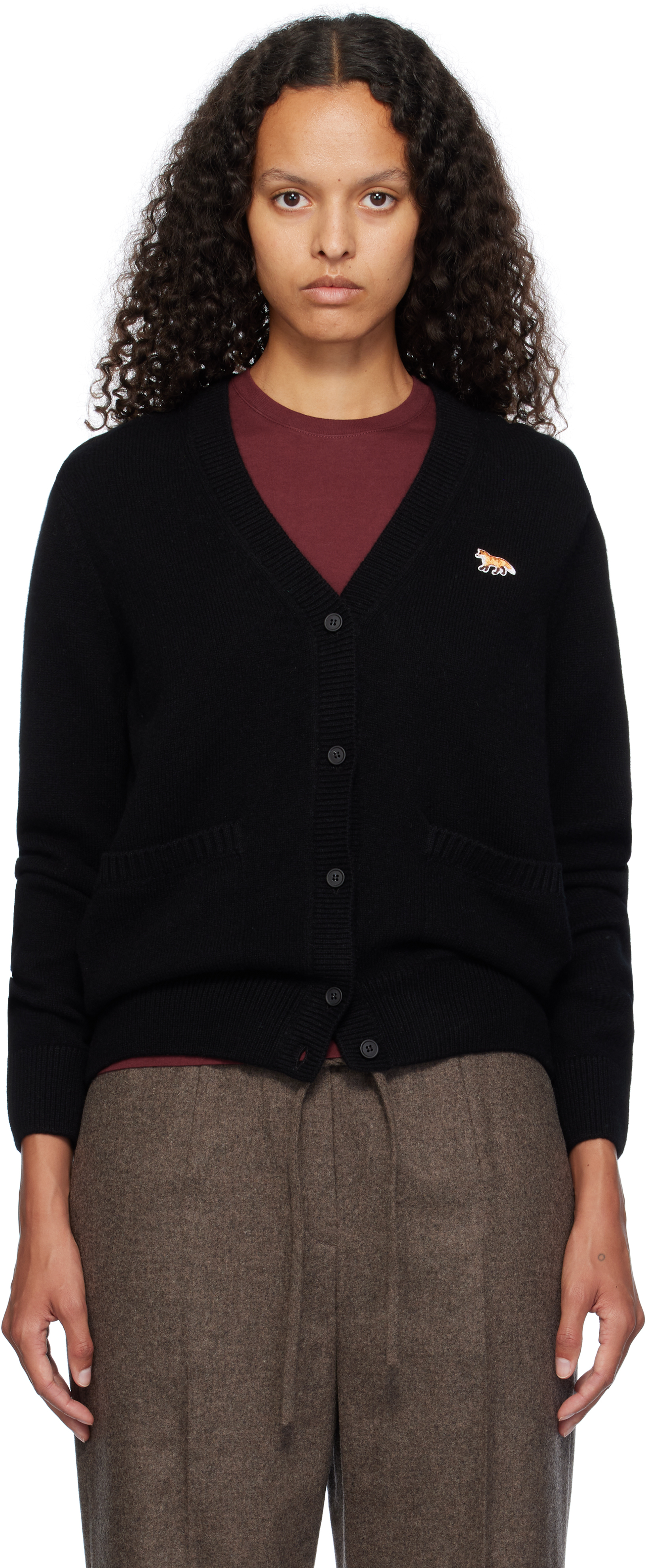 Shop Maison Kitsuné Black Baby Fox Patch Boxy Cardigan In P199 Black
