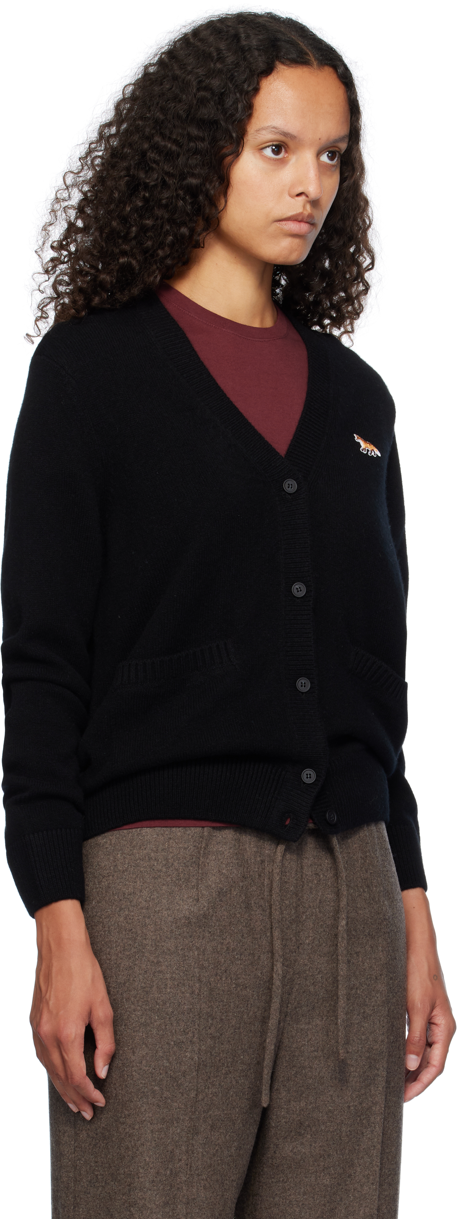 Shop Maison Kitsuné Black Baby Fox Patch Boxy Cardigan In P199 Black