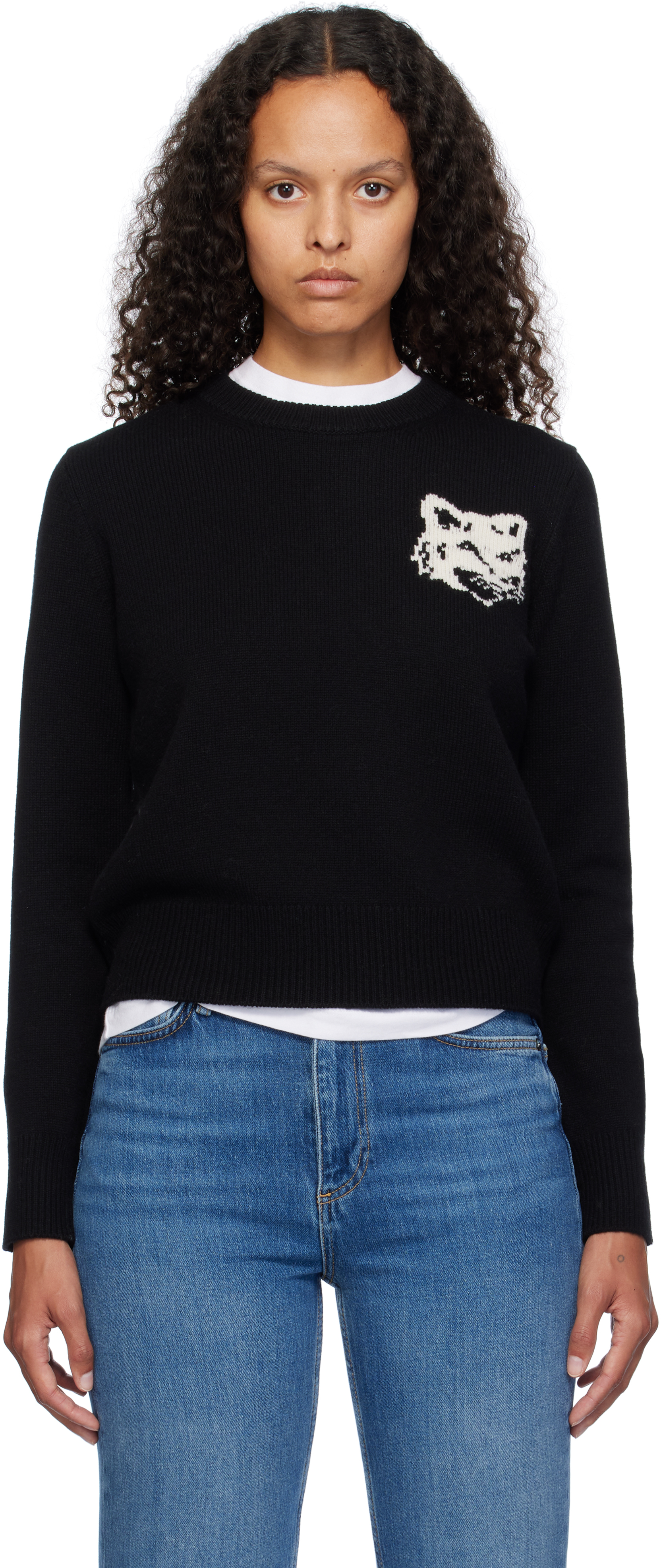 Maison Kitsuné Black Fox Head Intarsia Comfort Sweater