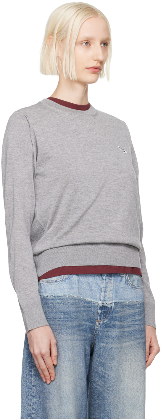 MAISON KITSUNÉ GRAY BABY FOX PATCH REGULAR SWEATER