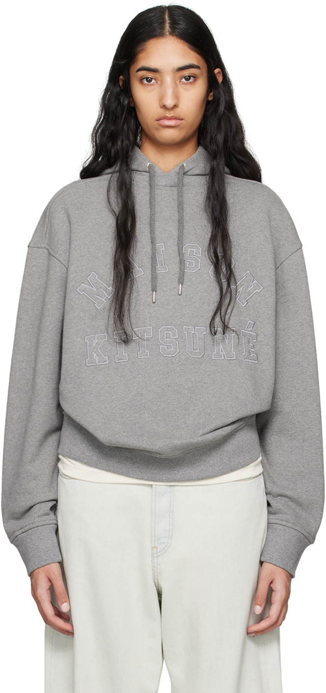 MAISON KITSUNÉ GRAY VARSITY HOODIE 