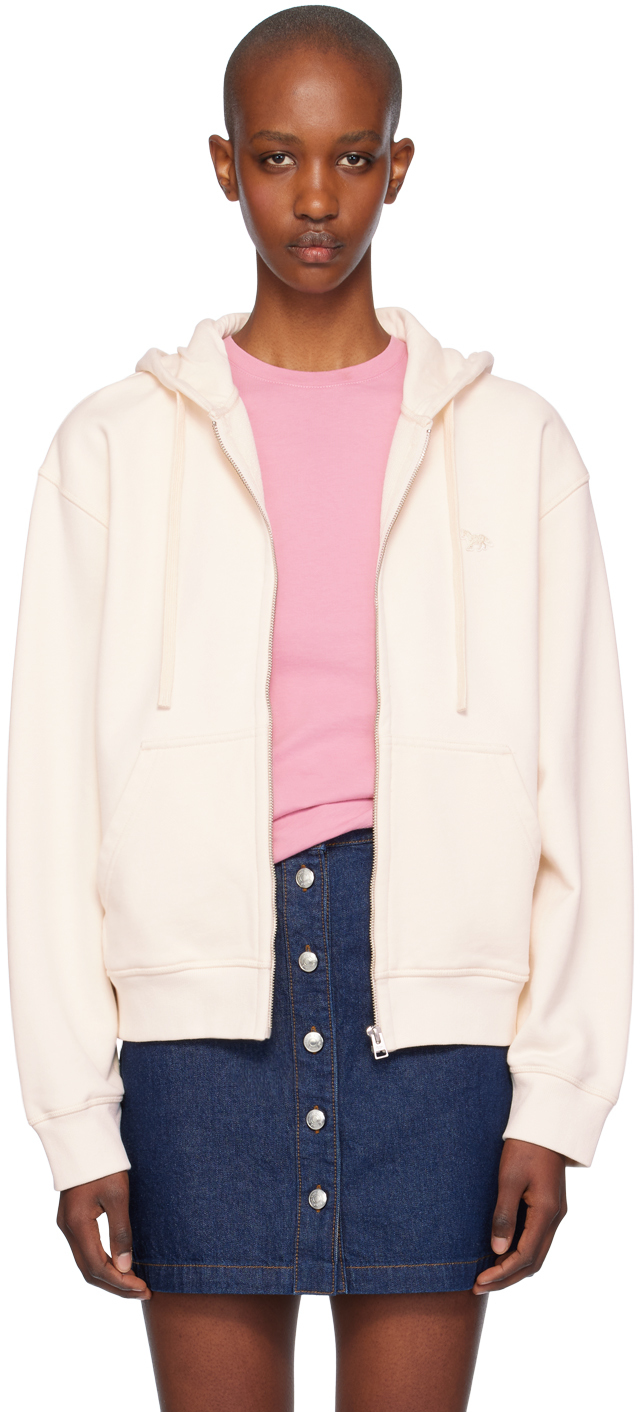 Shop Maison Kitsuné Off-white Baby Fox Patch Zipped Hoodie In P705 Fresh Cotton