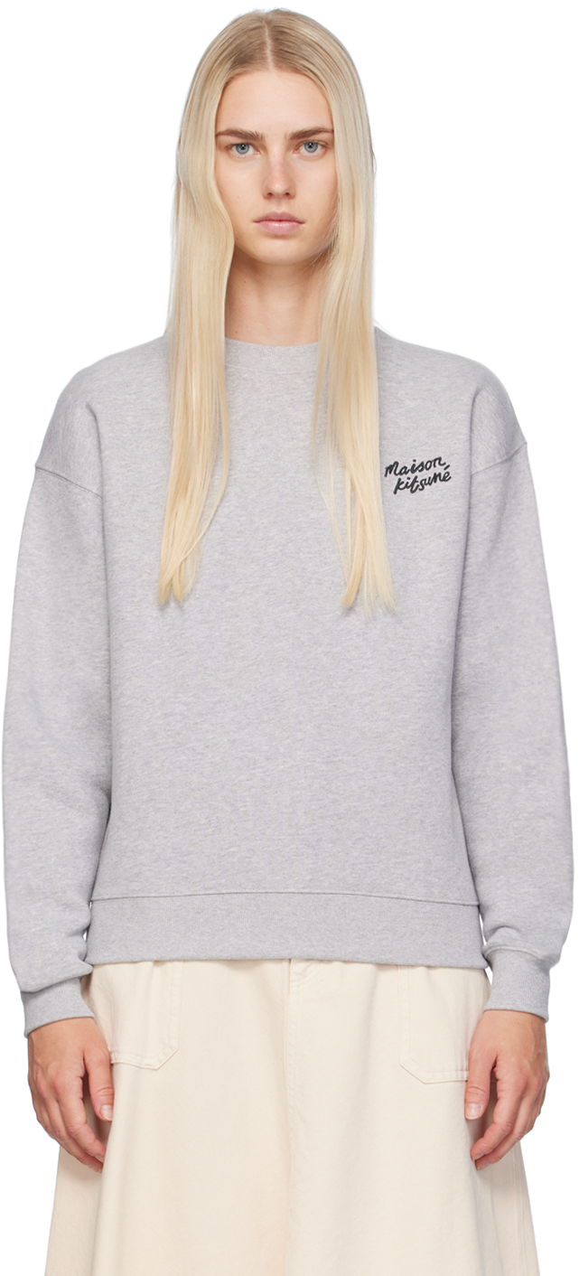 Shop Maison Kitsuné Gray '' Handwriting Sweatshirt In O121 Light Grey/blac