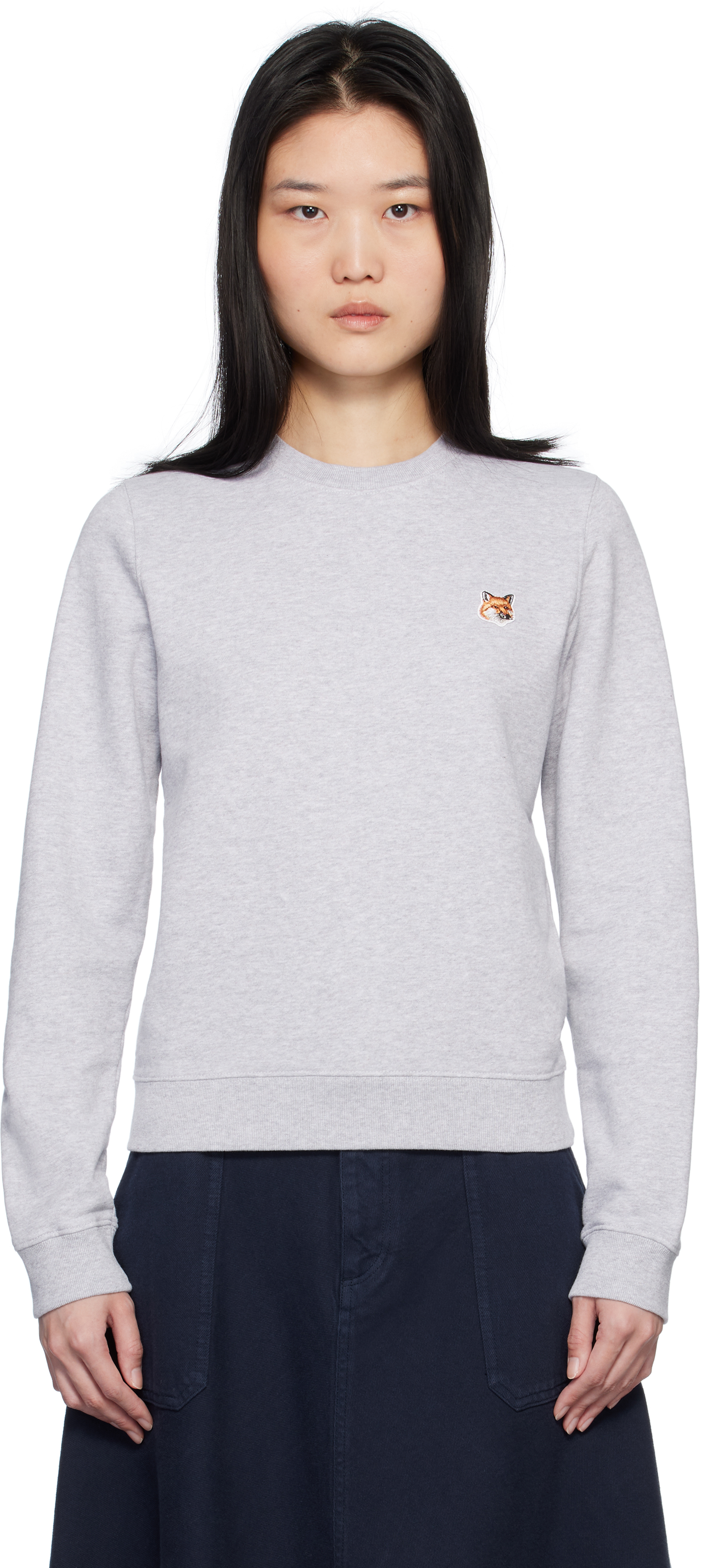 スウェット・トレーナー Maison Kitsune Grey Crewneck Cotton T-Shirt Gray Fox Head Sweatshirt by Maison Kitsuné on Sale