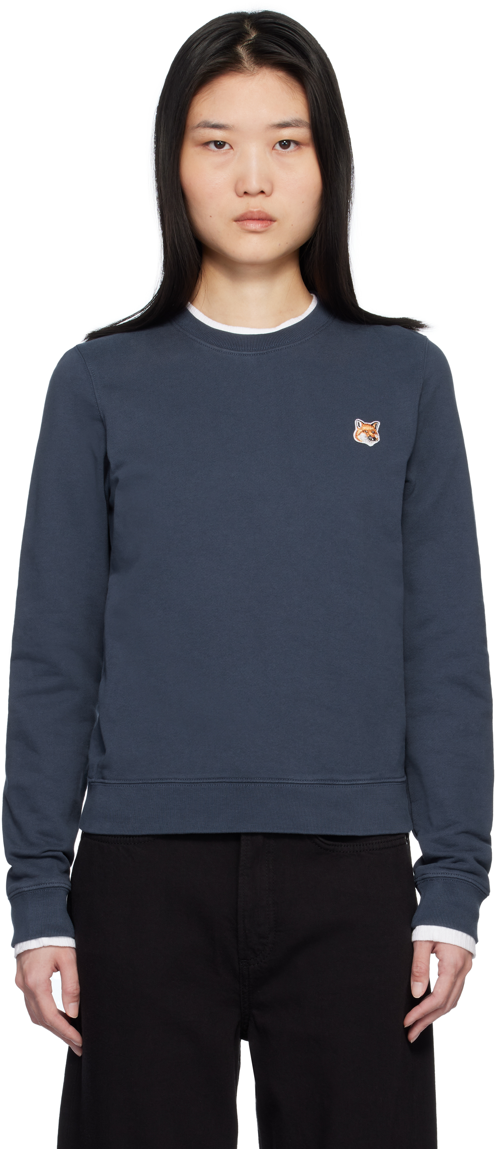 Navy Fox Head Sweatshirt by Maison Kitsuné on Sale