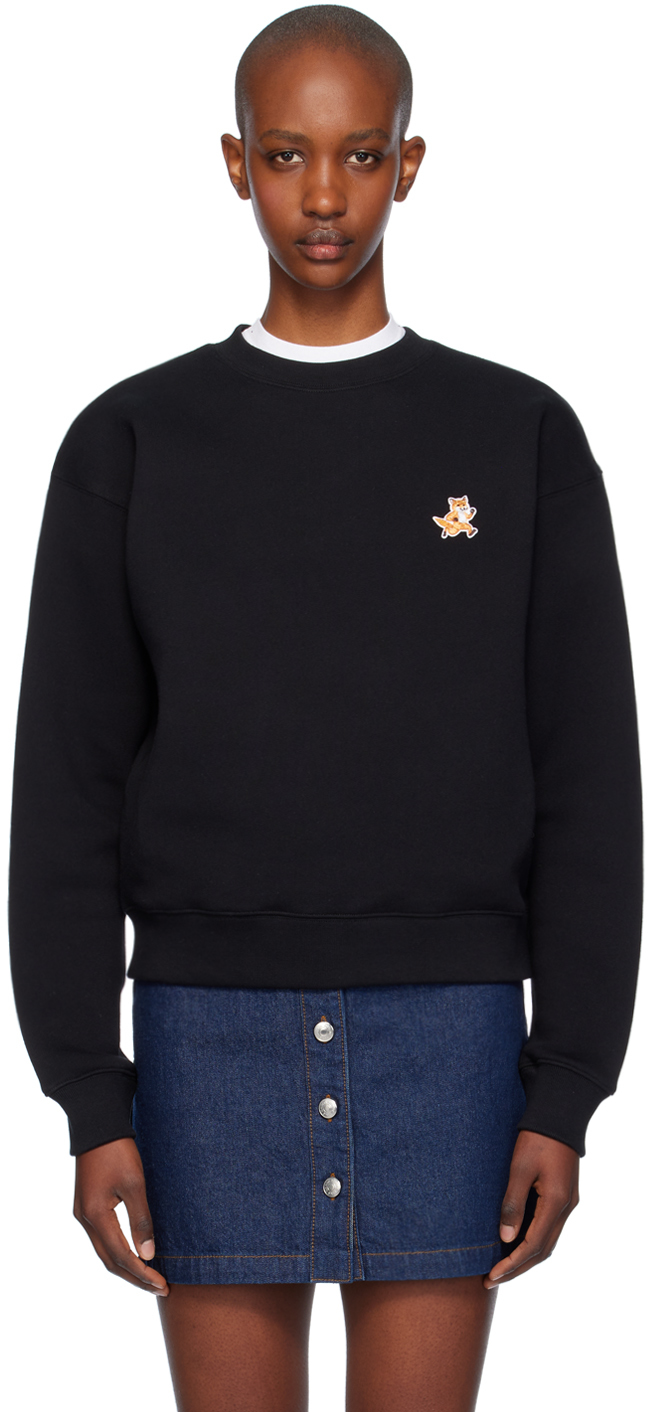 Shop Maison Kitsuné Black Speedy Fox Patch Comfort Sweatshirt In P199 Black