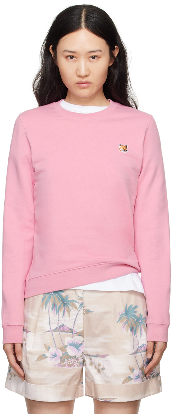 Shop Maison Kitsuné Pink Fox Head Patch Sweatshirt In P630 Fae Pink