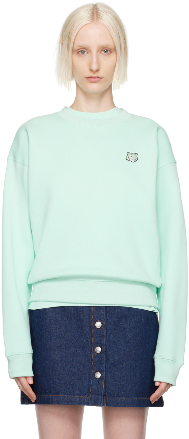 Shop Maison Kitsuné Green Bold Fox Head Patch Sweatshirt In P305 Peppermint