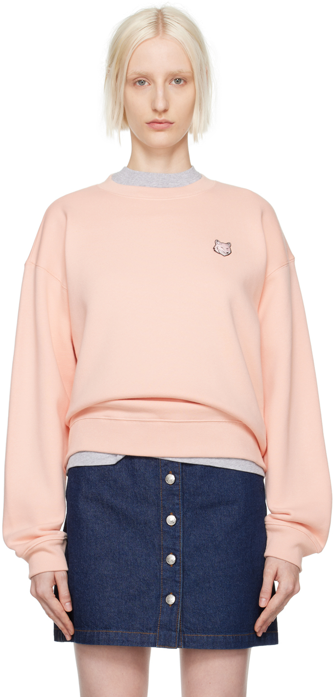 Shop Maison Kitsuné Pink Bold Fox Head Patch Sweatshirt In P628 Pasture Rose