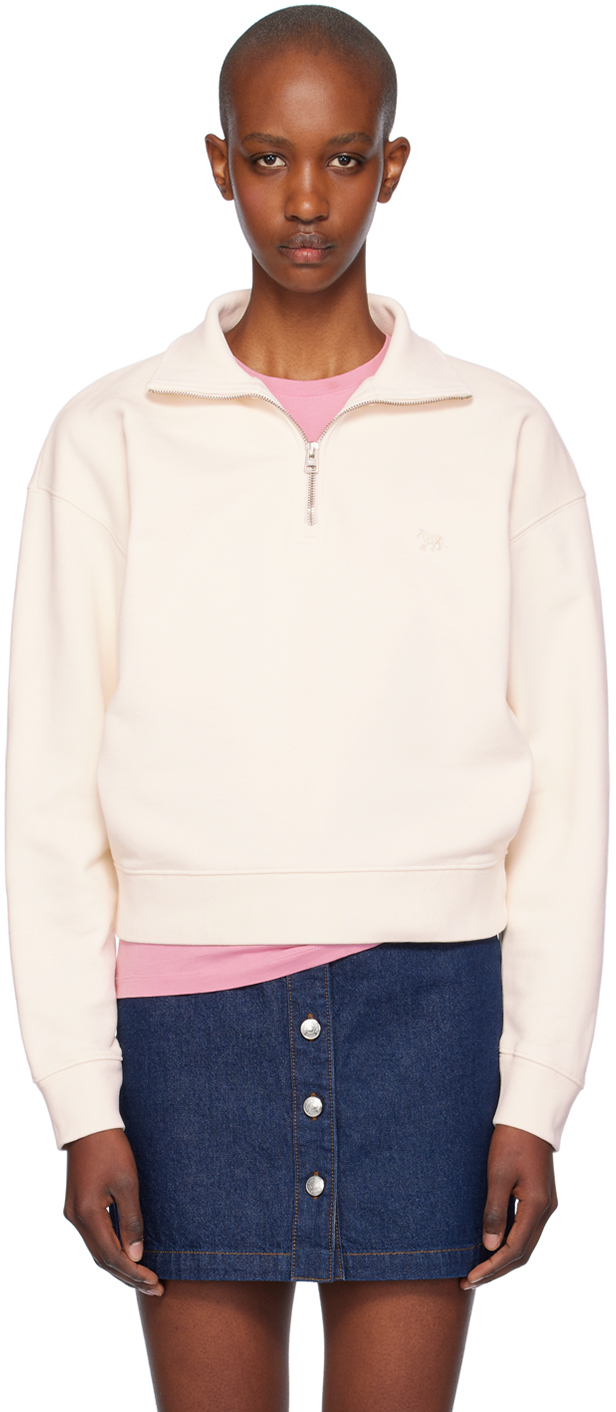 Shop Maison Kitsuné Off-white Baby Fox Patch Half-zip Sweatshirt In P705 Fresh Cotton