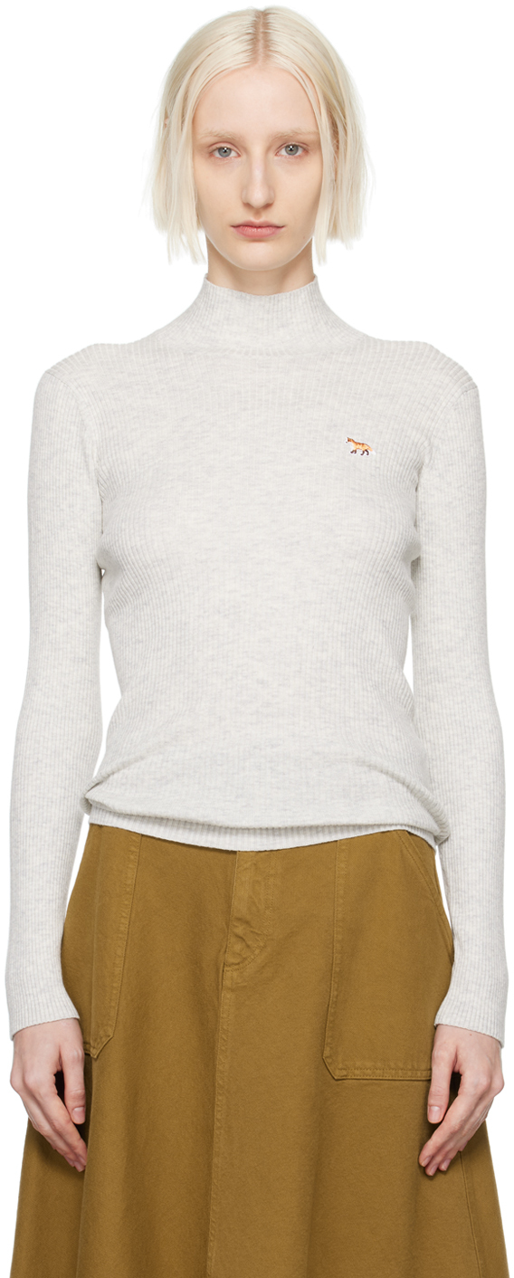 Maison Kitsuné Gray Baby Fox Patch Turtleneck In H120 Light Grey Mela