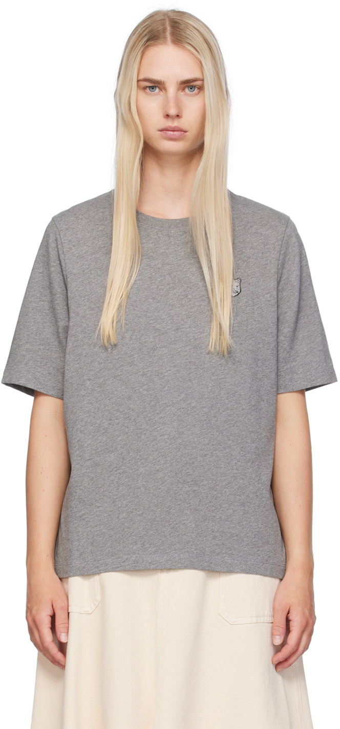 Shop Maison Kitsuné Gray Bold Fox Head T-shirt In H131 Medium Grey