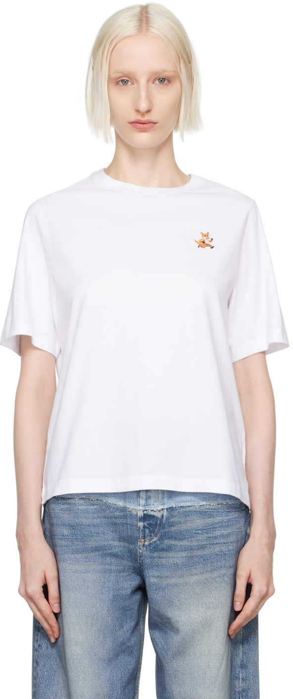 Shop Maison Kitsuné White Speedy Fox Patch Comfort T-shirt In P100 White