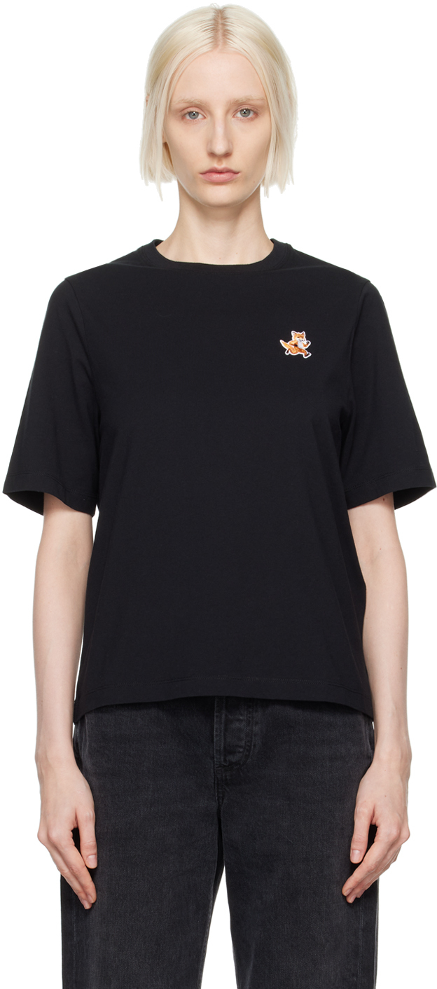 Black Speedy Fox Patch Comfort T-shirt by Maison Kitsuné on Sale