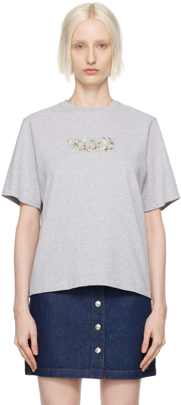 Shop Maison Kitsuné Gray Strawberry Leaf Comfort T-shirt In H120 Light Grey Mela