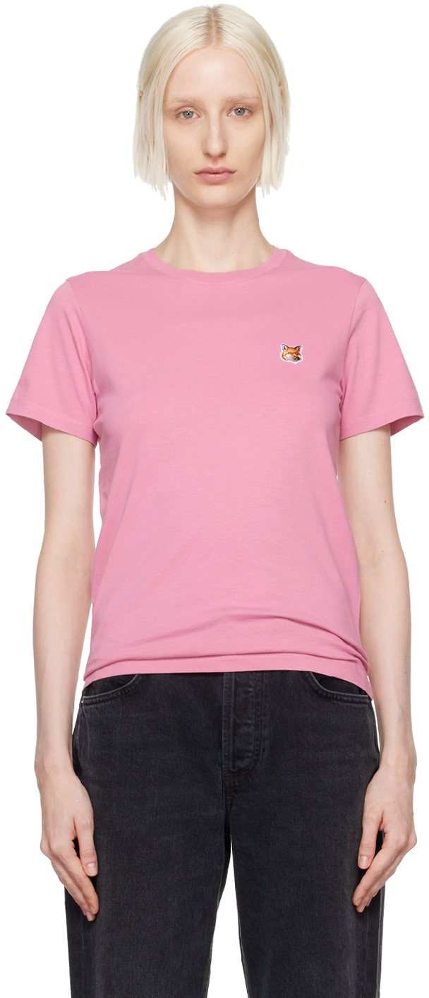 Shop Maison Kitsuné Pink Fox Head Patch Regular T-shirt In P630 Fae Pink