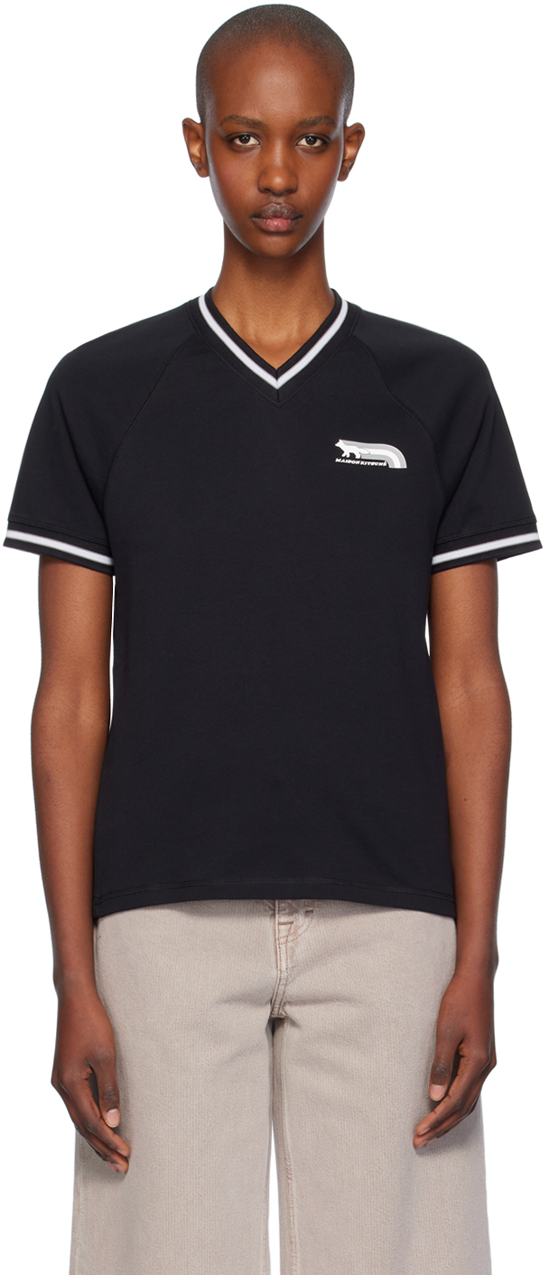 Black Flash Fox Raglan T-shirt by Maison Kitsuné on Sale
