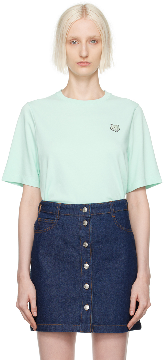 Green Bold Fox Head Patch Comfort T-shirt by Maison Kitsuné