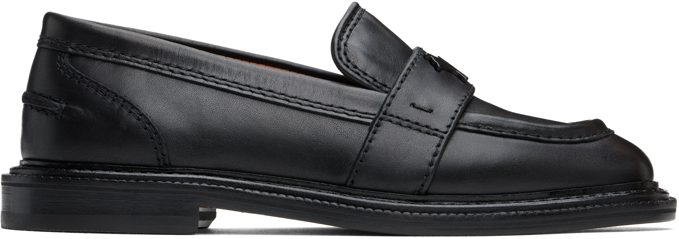 Black Leather Loafers by Maison Kitsuné on Sale