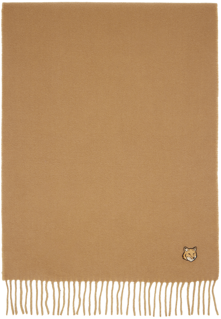 Beige Bold Fox Head Double Face Scarf by Maison Kitsuné on Sale