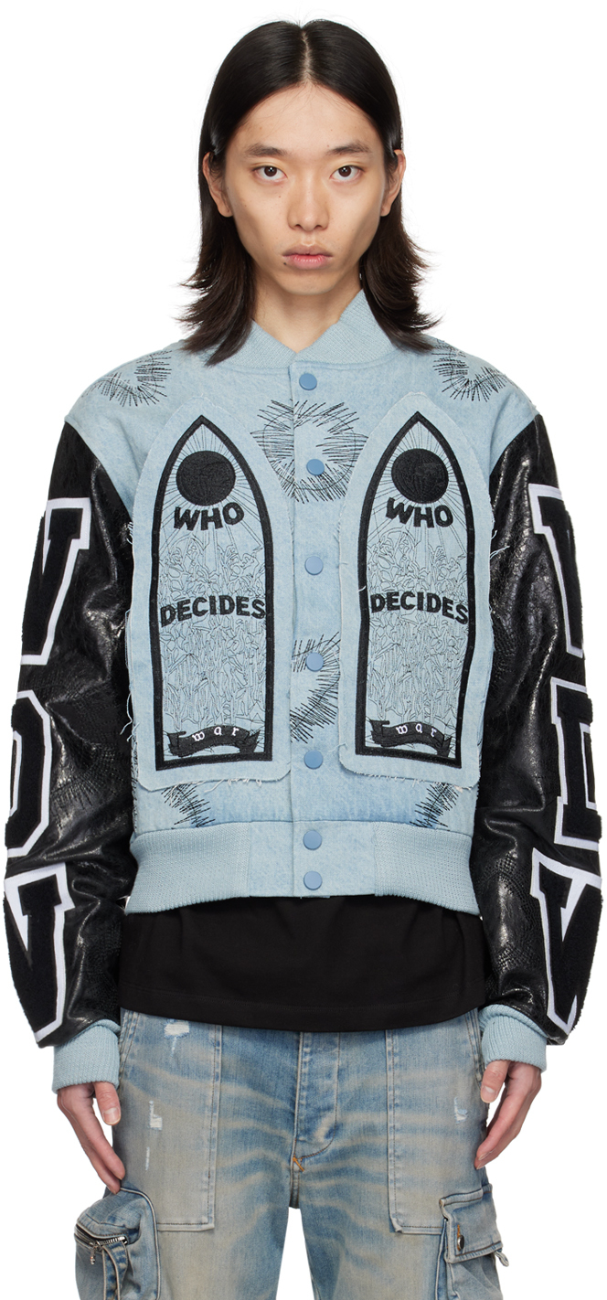 Who Decides War Ssense Exclusive Blue & Black Namesake Denim Bomber Jacket