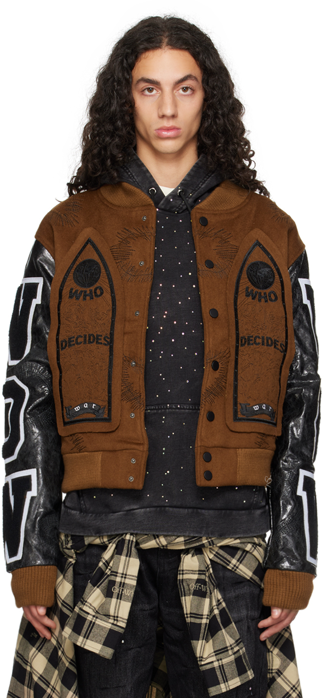 Shop Who Decides War Ssense Exclusive Brown Namesake Varsity Bomber Jacket In Chestnut