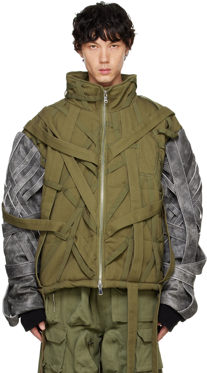 Khaki & Gray Engulfed Bomber Jacket