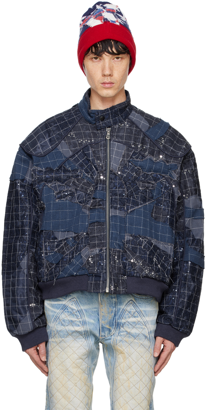 Shop Who Decides War Navy Flight Window Bomber Jacket In Indigo