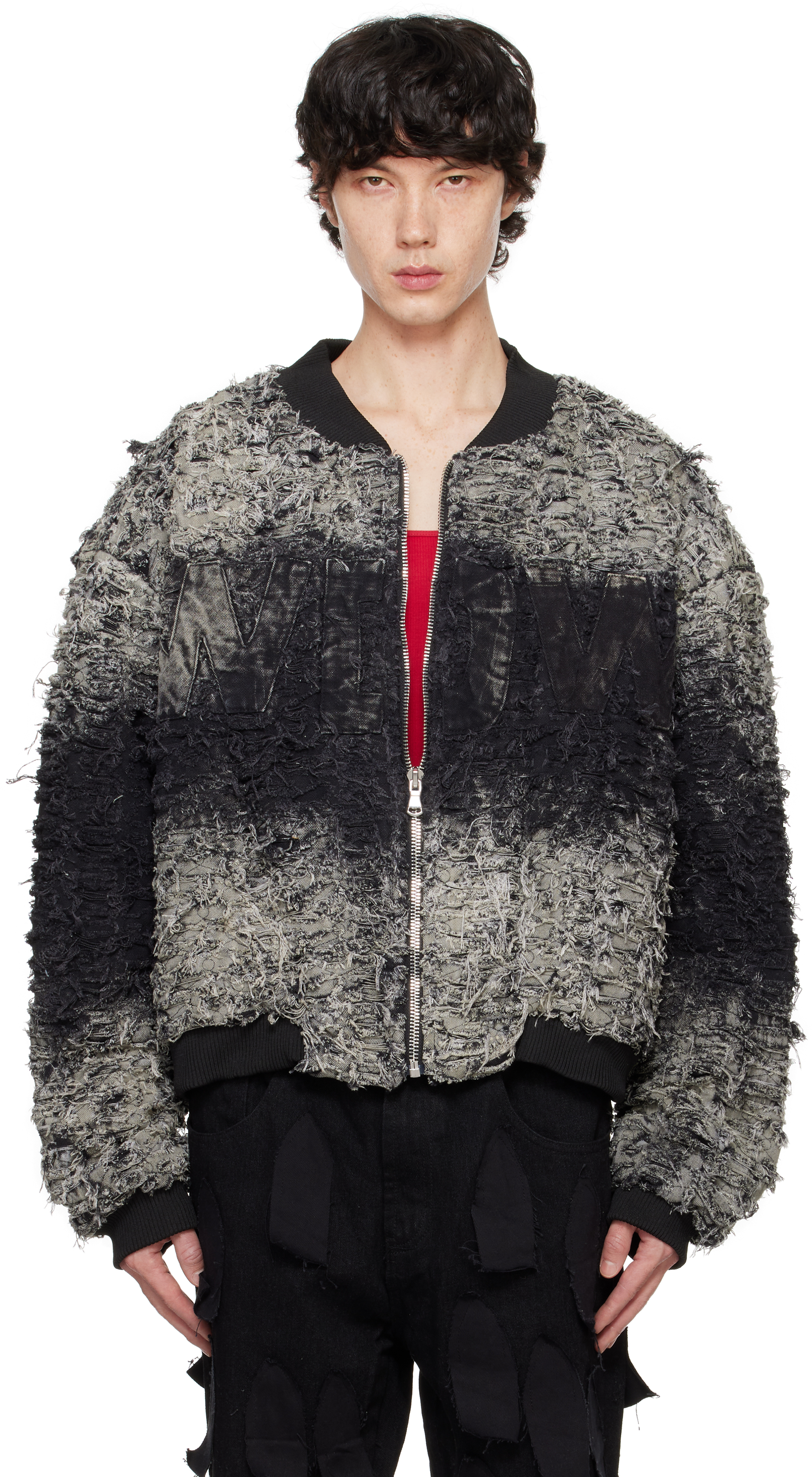 Who Decides War Gray & Black Husk Bomber Denim Jacket In Coal