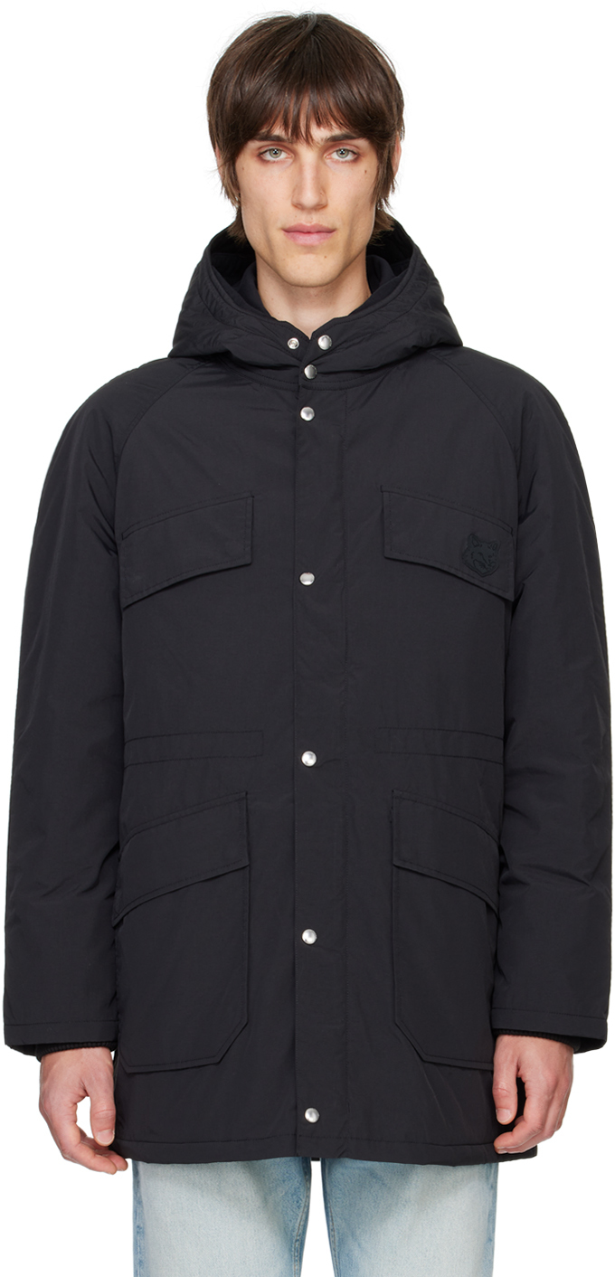 Shop Maison Kitsuné Black Hooded Parka In P199 Black