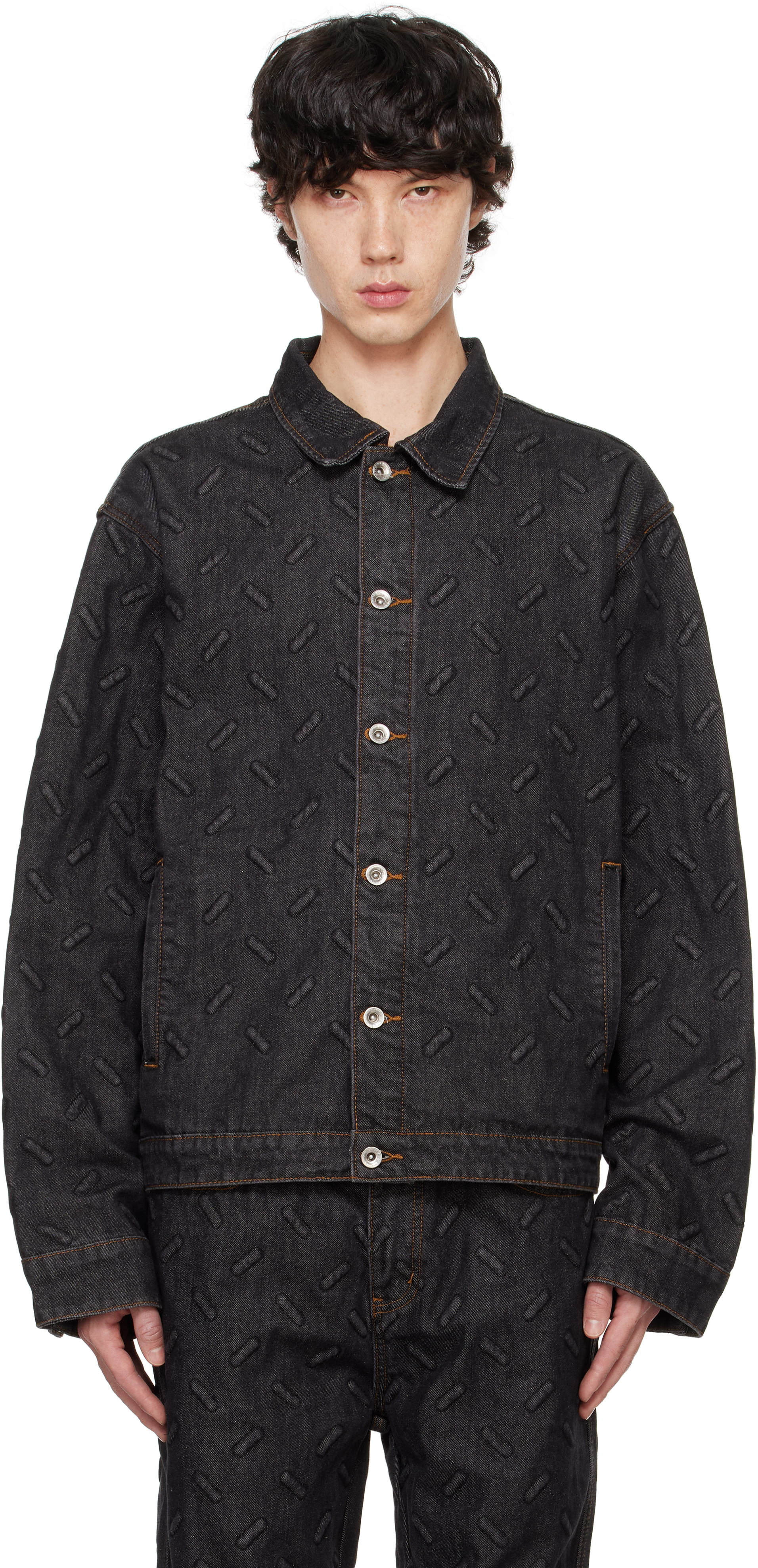 Who Decides War Black Thread Plate Denim Jacket In Coal