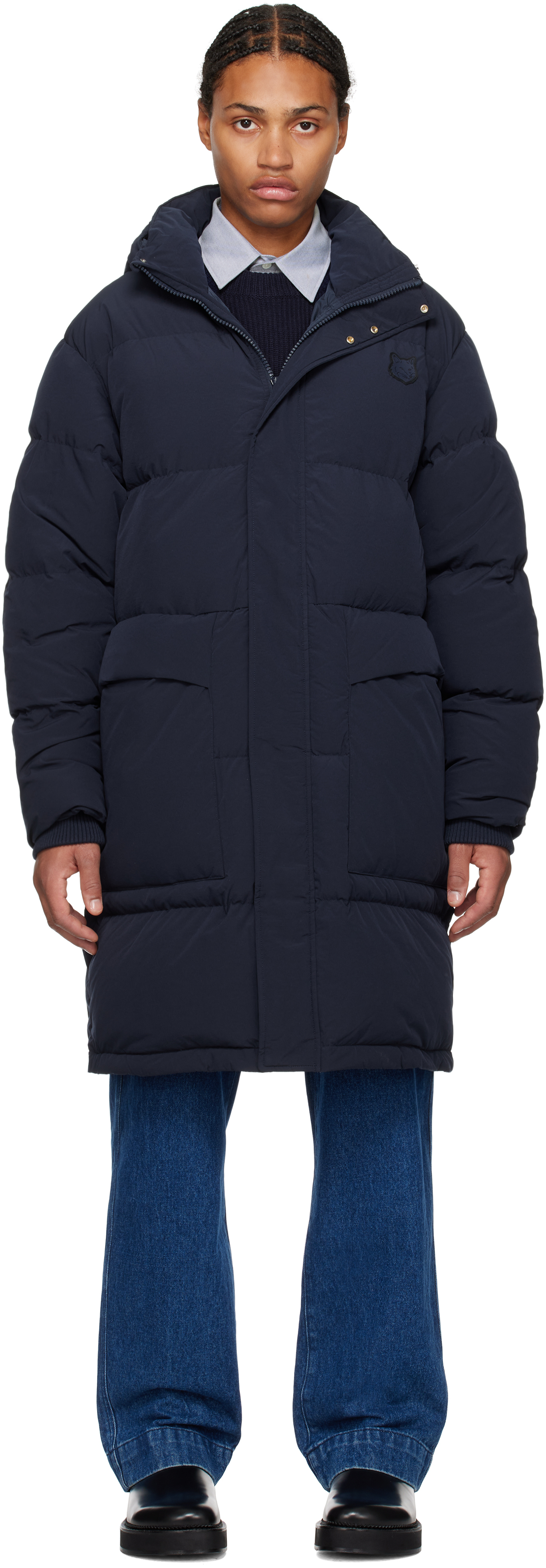 Maison Kitsuné Navy Hooded Down Puffer Coat In P480 Navy