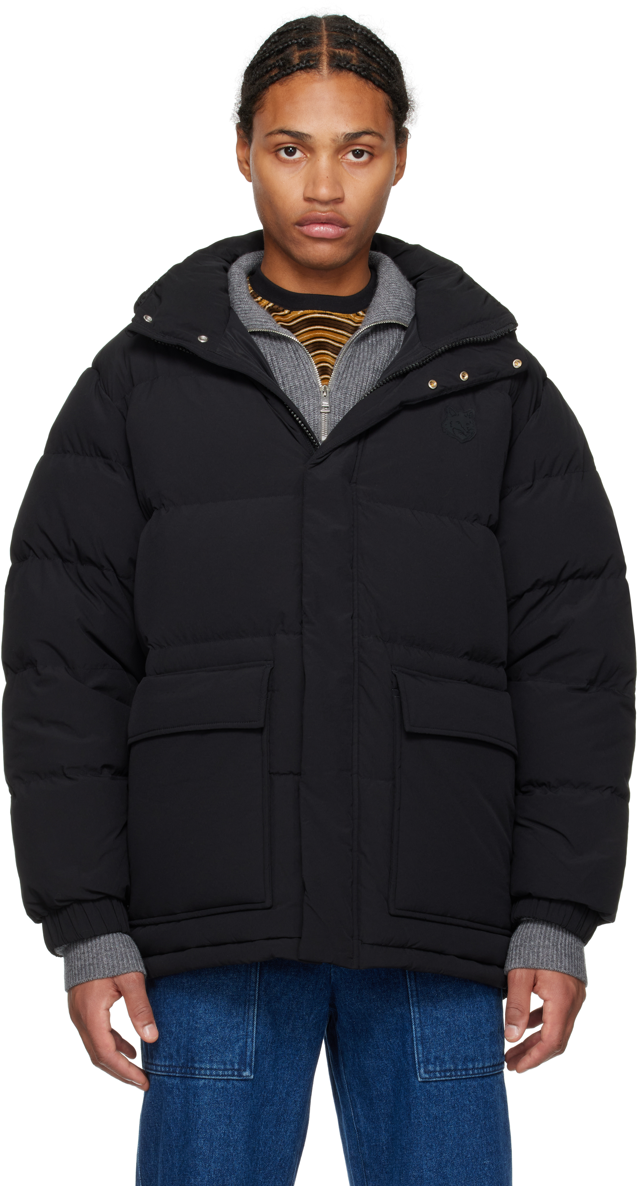 Shop Maison Kitsuné Black Hooded Down Puffer Coat In P199 Black