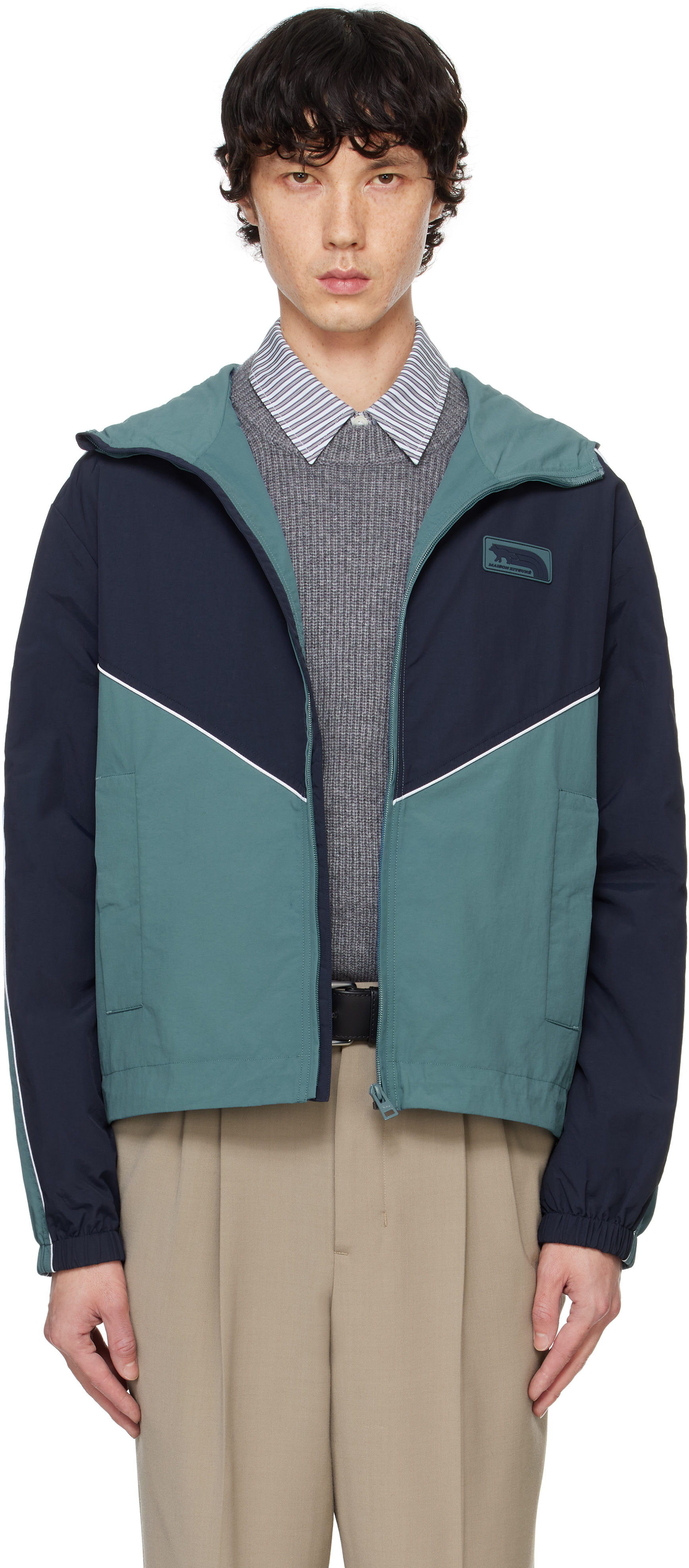 Maison Kitsuné Blue & Navy Technical Windbreaker Jacket