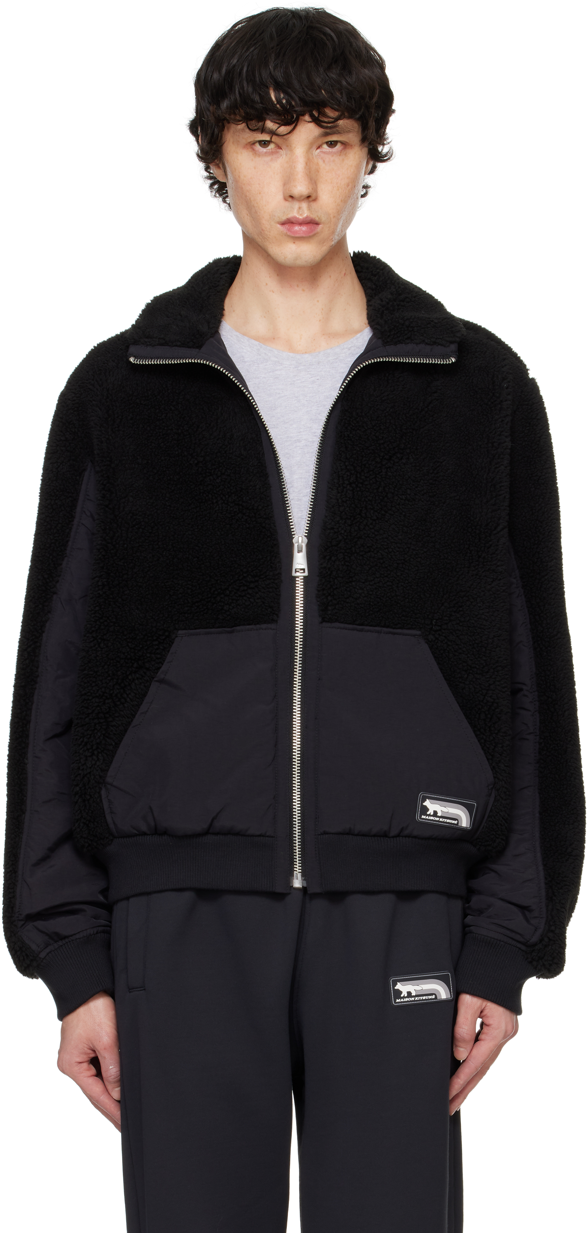 Black Flash Fox Fleece Jacket by Maison Kitsuné on Sale