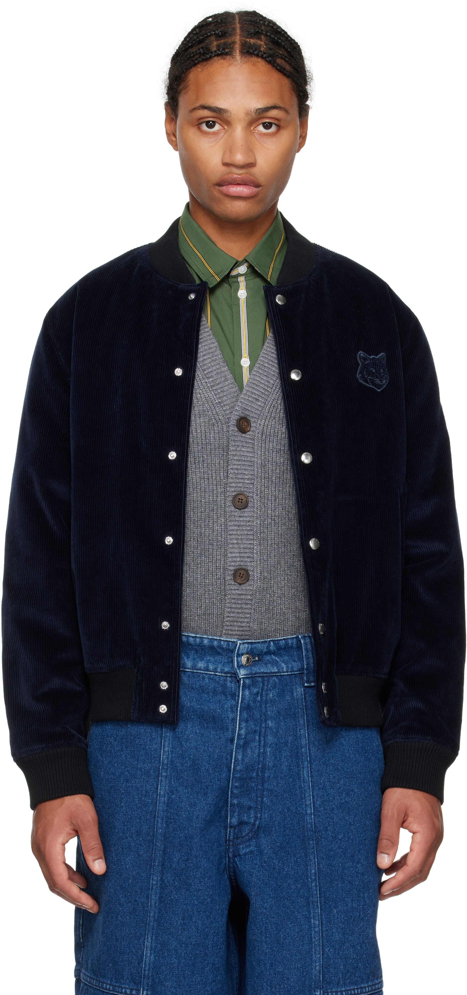 Maison Kitsuné Navy Teddy Blouson Jacket In P480 Navy