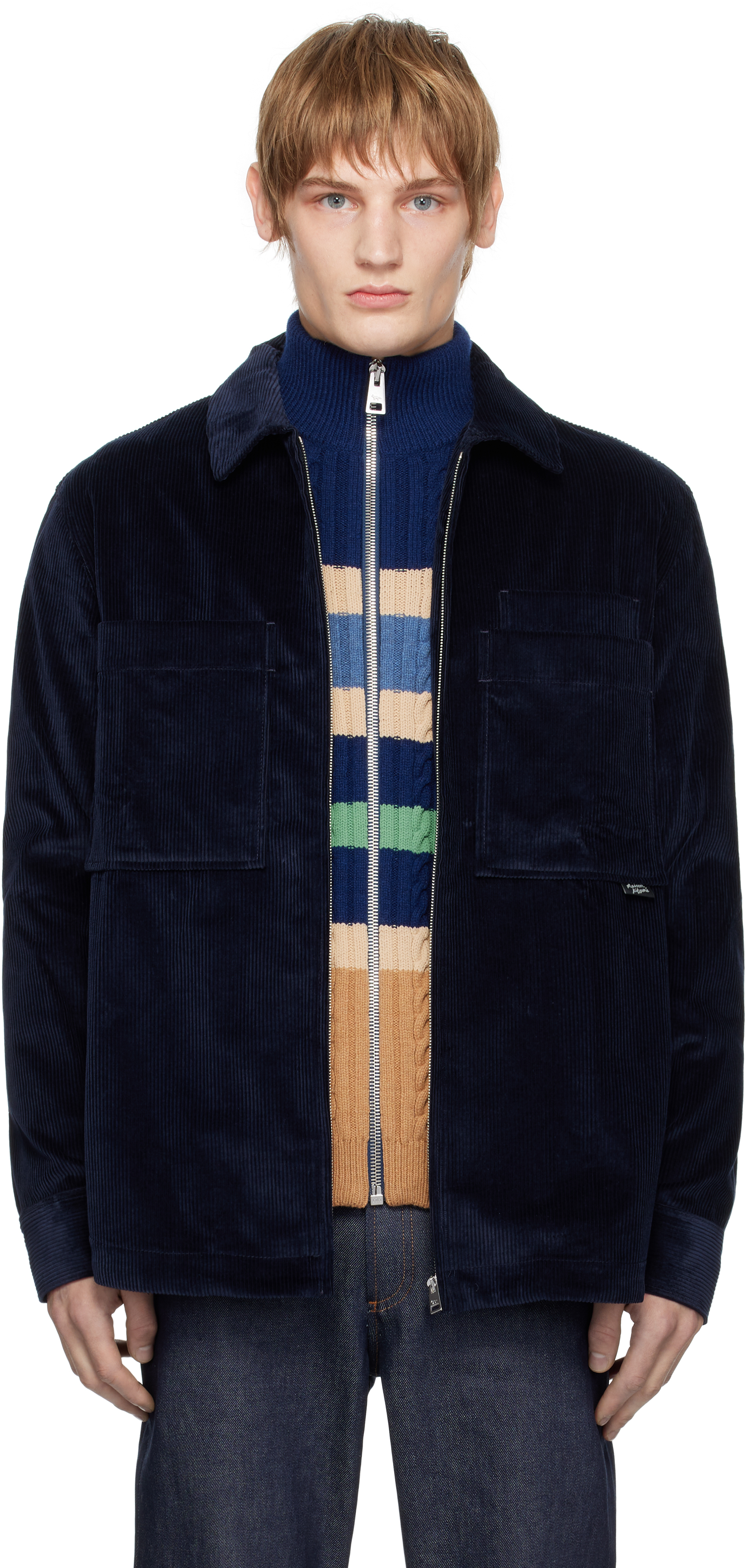 Maison Kitsuné Navy Zipped Overshirt Jacket