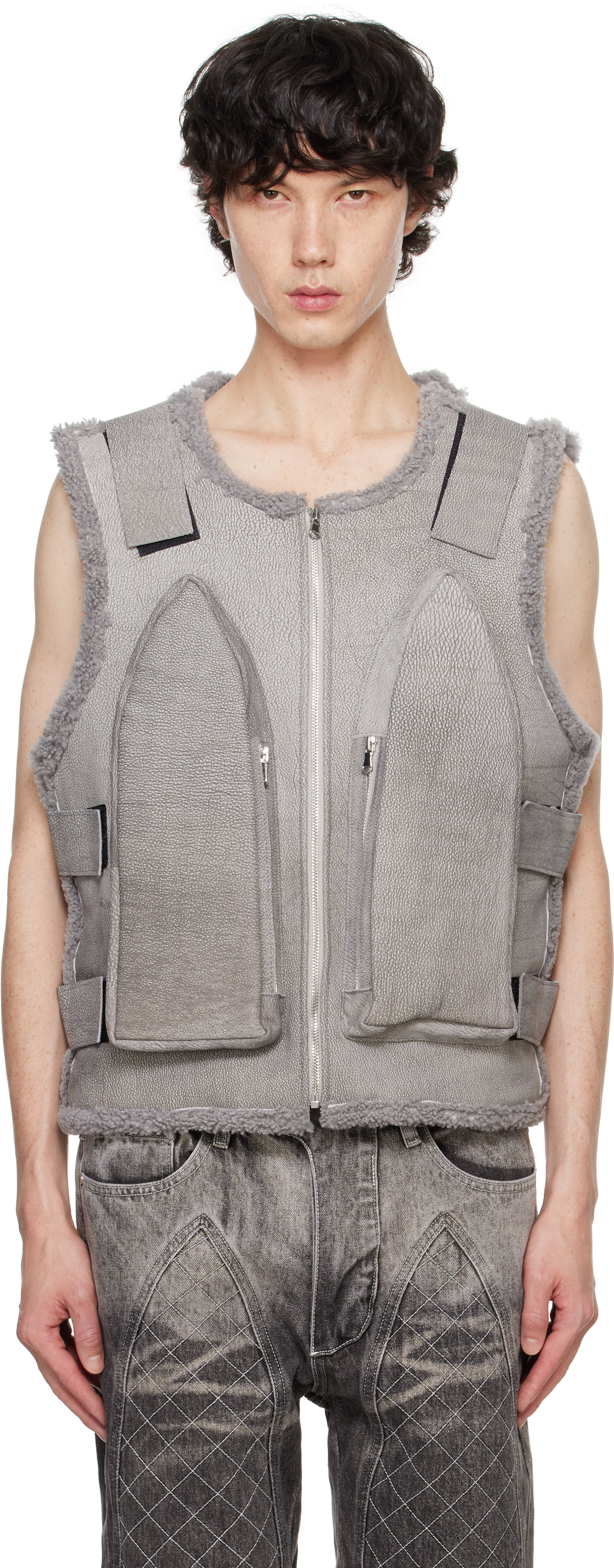 WHO DECIDES WAR GRAY BULLET POINT LEATHER VEST 