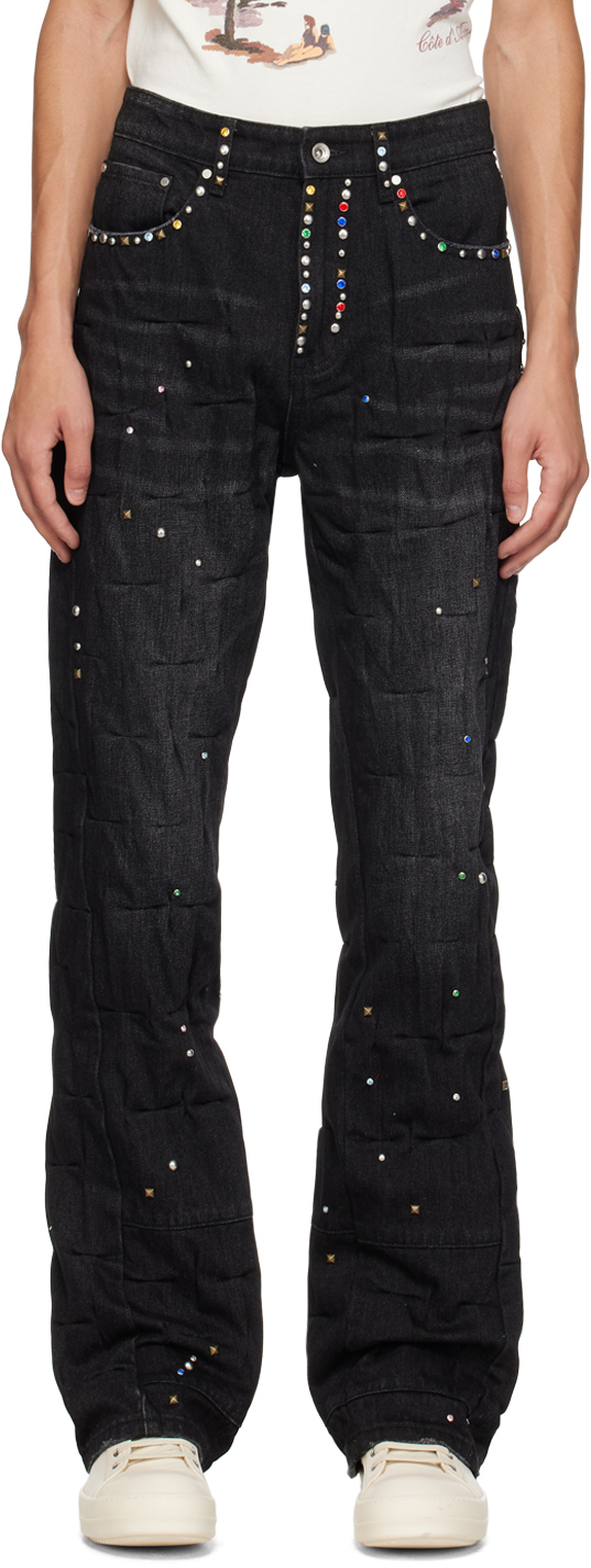 Shop Who Decides War Ssense Exclusive Black Stud Cinched Jeans In Coal