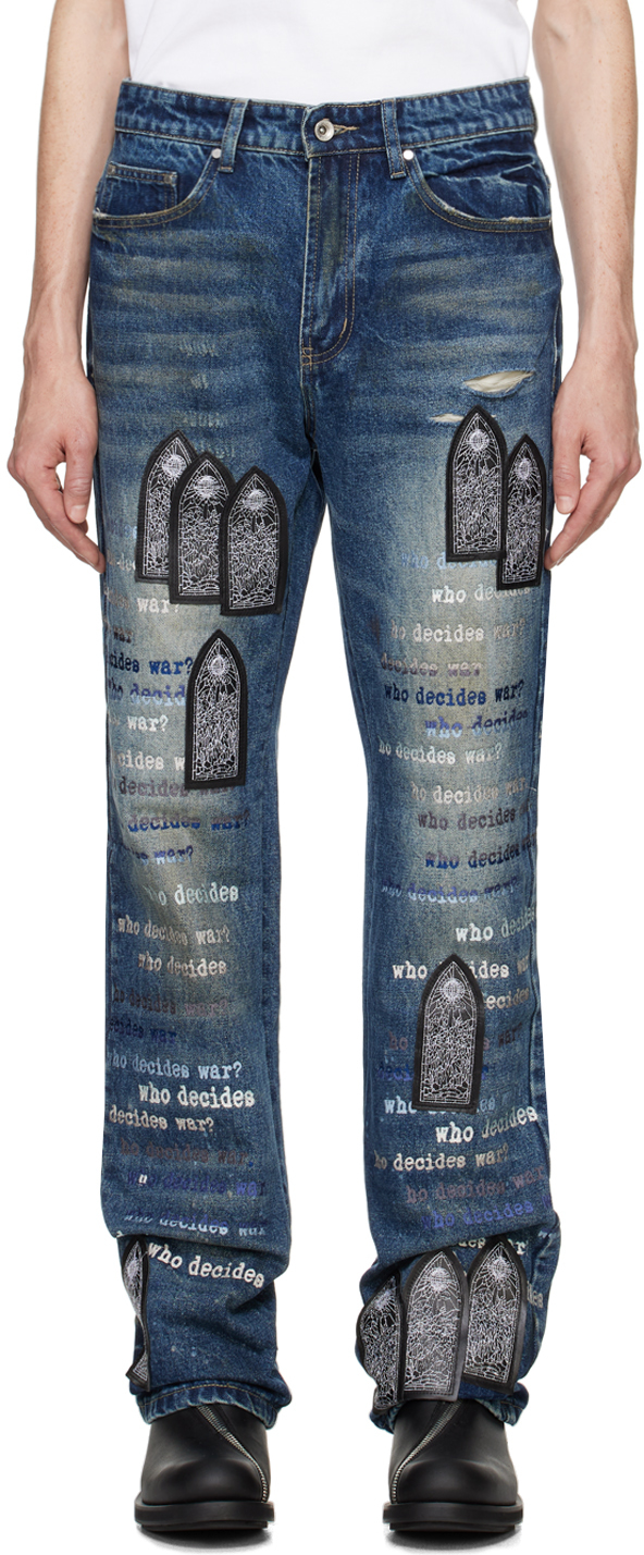 Shop Who Decides War Blue Scripture Jeans In Sky