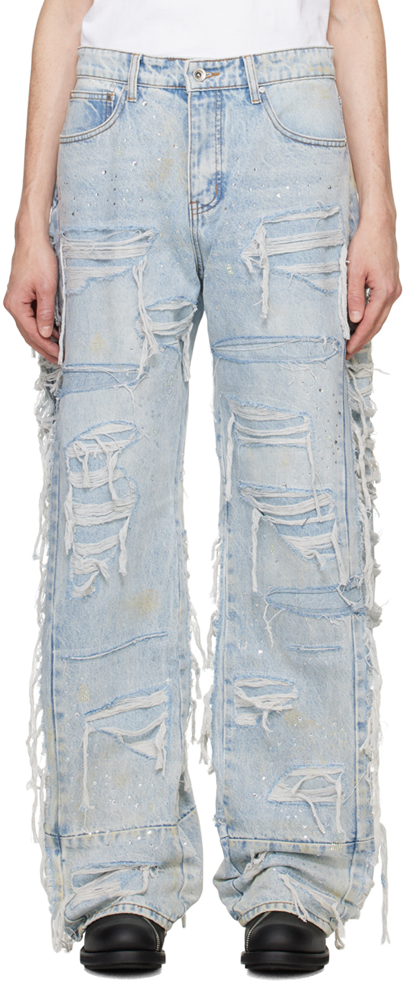 Blue Ultra Flare Distressed Jeans