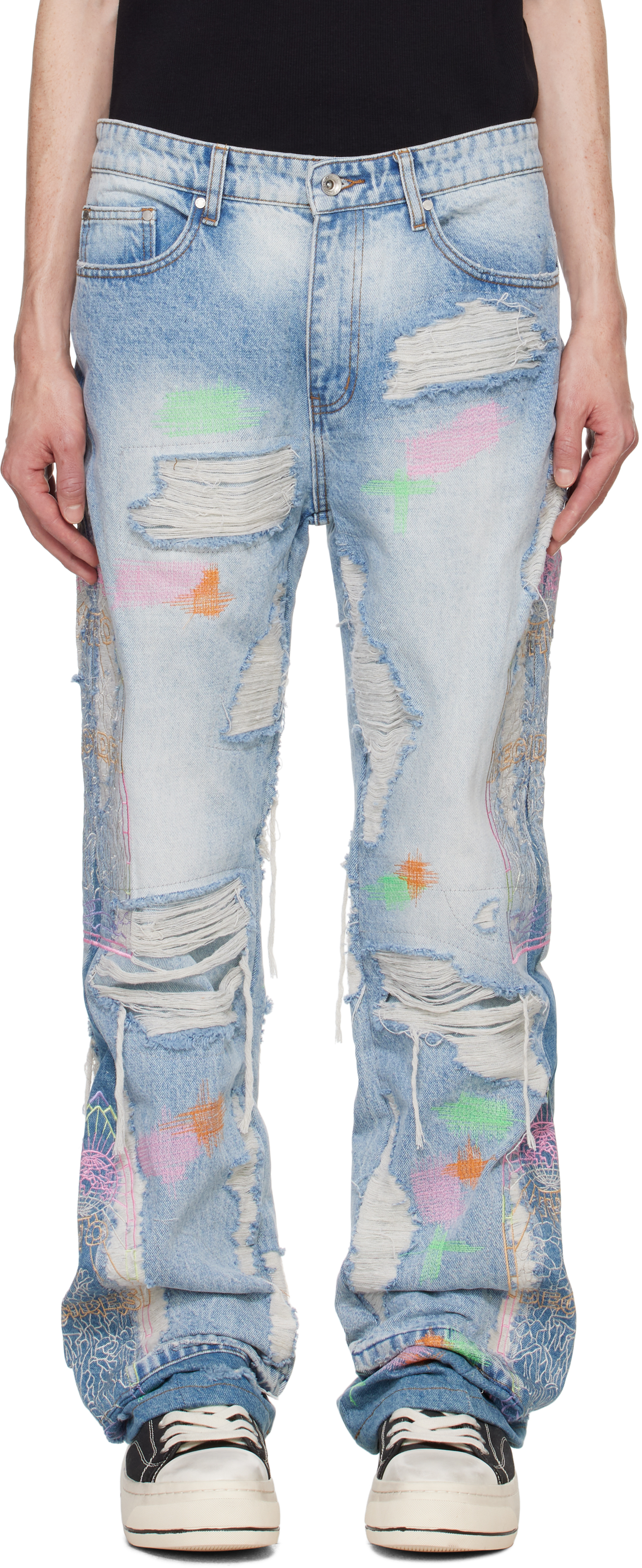 Who Decides War Blue Technicolor Embroidery Jeans In Sky